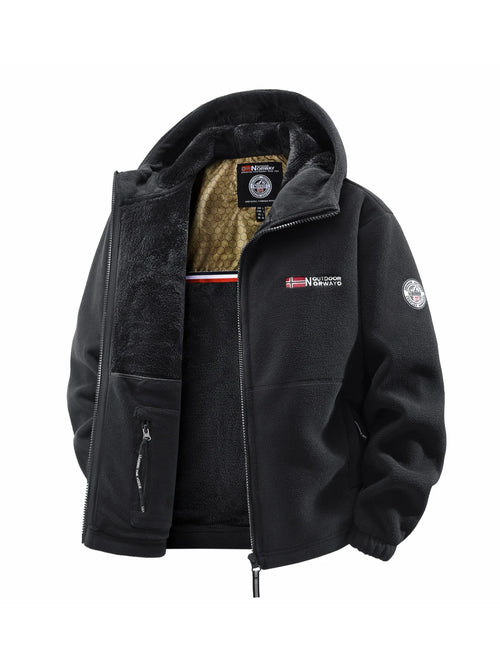 Men's Winter Fleece Hooded Jacket, Windproof and Warm, Suitable for