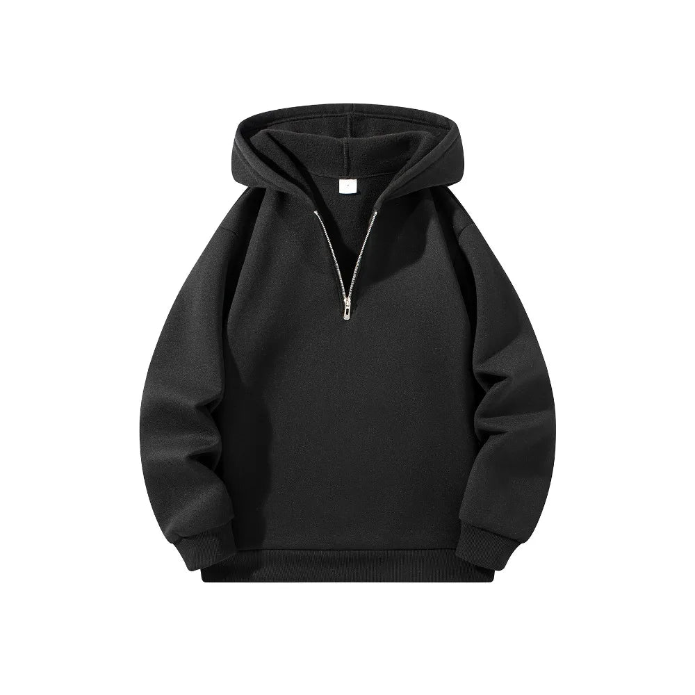 Men's Half Zipper Hooded Hoodies New Solid Color Long Sleeve