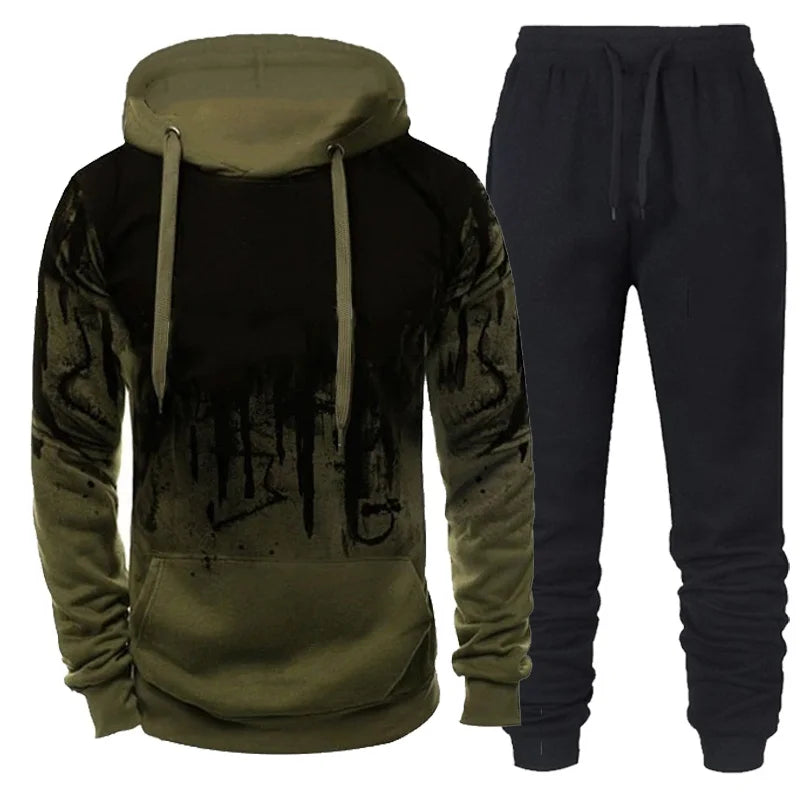 Autumn Winter Trending Tracksuits Men Camouflage Hoodie + Pant 2 Piece