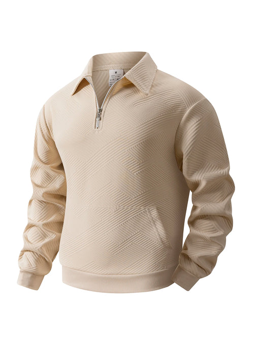 Autumn Men's Casual Sweatshirt Quarter Zip Solid Color Pullover