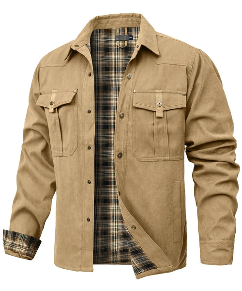 Men's Jackets Spring Flannel Lined Shirt Coat Shacket Casual Snap