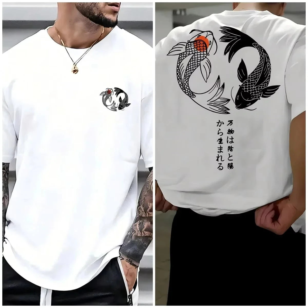 Koi Harajuku Japanese Pattern 100% Pure Cotton Men's T-shirt Summer