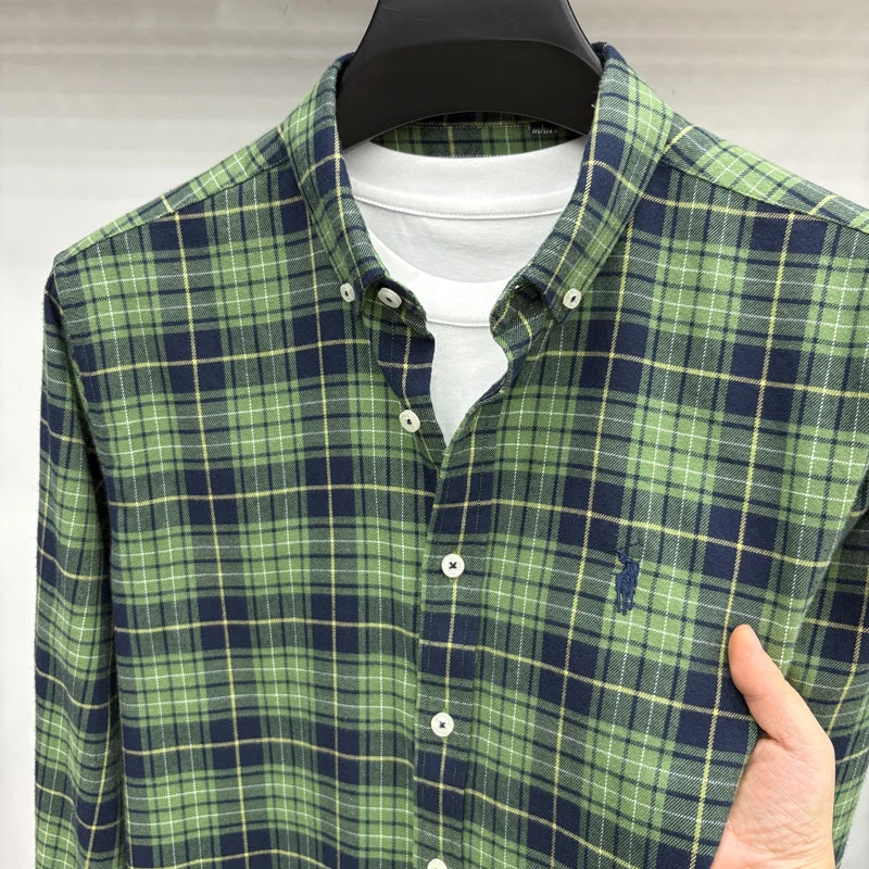 Luxury Brand Embroidery 100% Cotton Long Sleeved Shirt Men's New Shirt