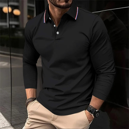 2025 Men's Summer Long Sleeve Lapel Polo Casual Breathable Comfortable