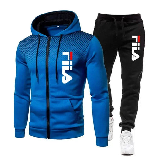 New men's casual jogging fitness sportswear set with zipper hooded