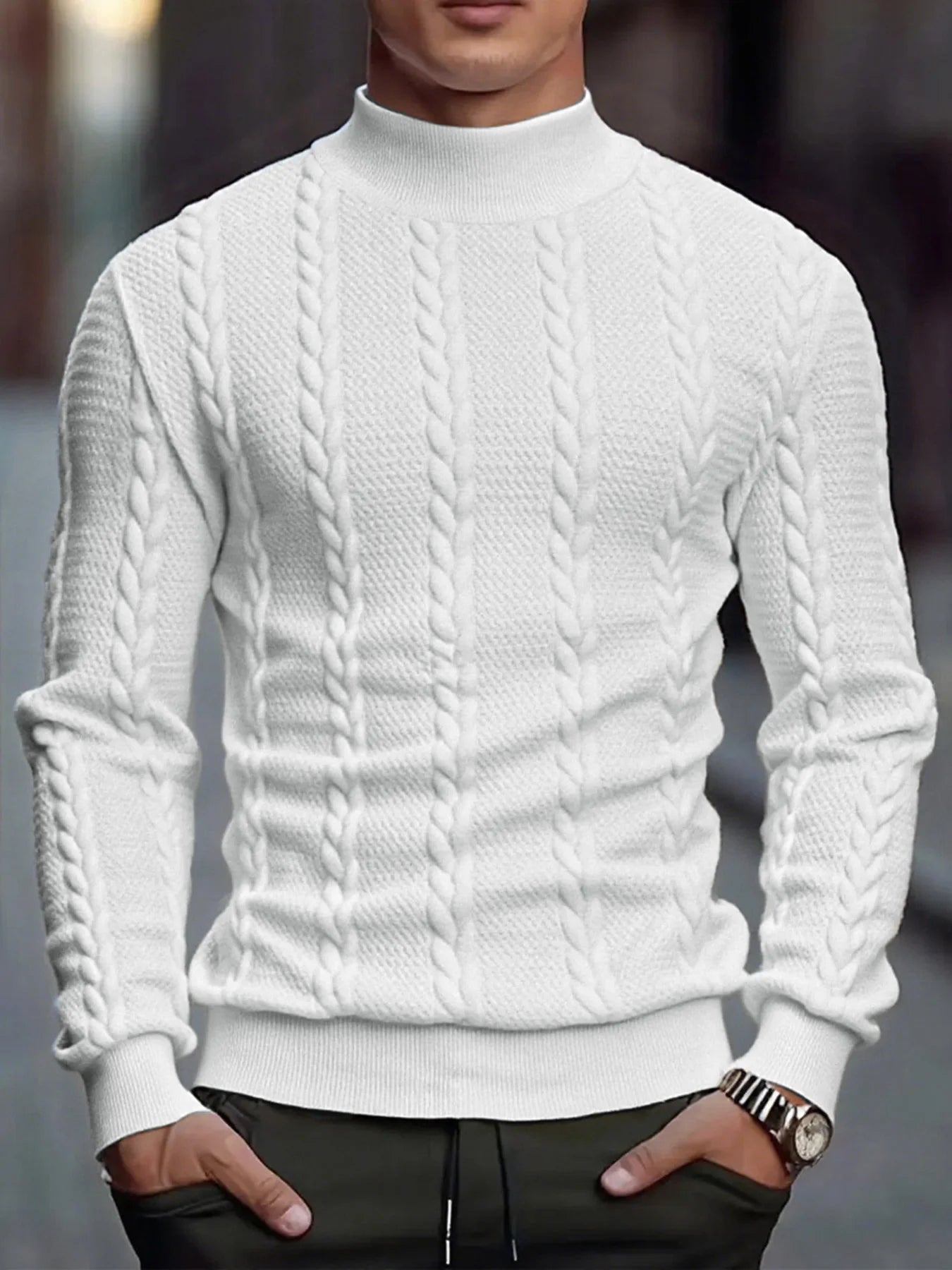 Men's Knitted High Collar Sweater Casual Vintage Twist Knitwear