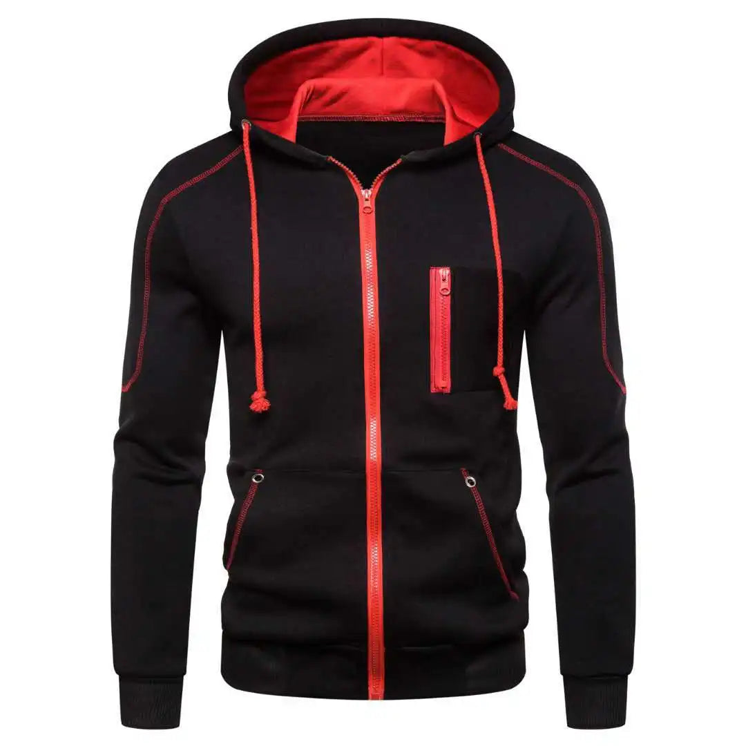 Men's Hoodie Black White Army Green Red Hooded Color Block Fleece Cool