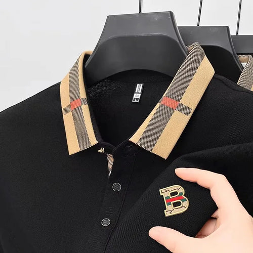 Luxury brand logo short sleeve polo shirt men summer new high-end silk