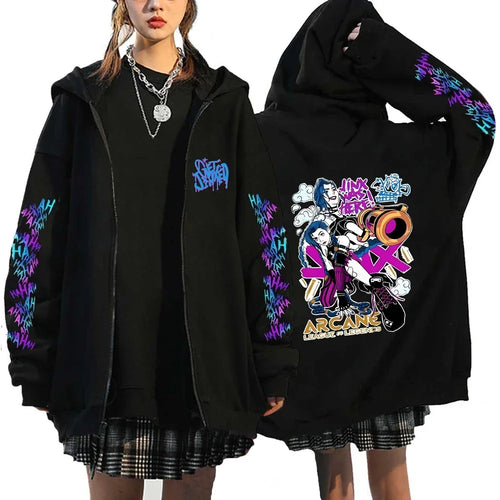 Arcane-Jinx Zipper Hoodie Monkey Graffiti Zip Up Jacket Men Women Game
