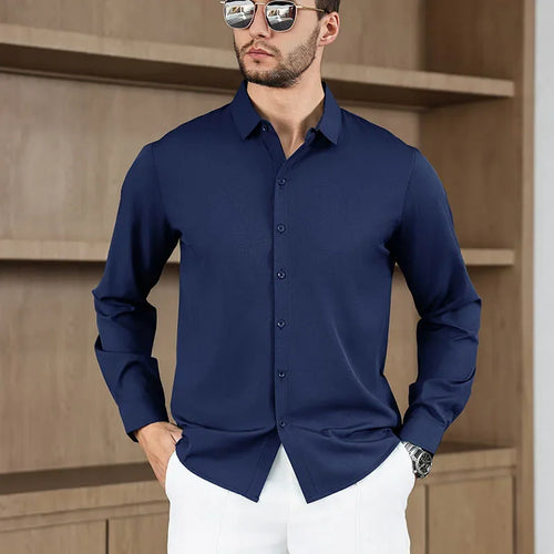 New Men's Business Casual Long Sleeved Solid Color Shirt Wrinkle