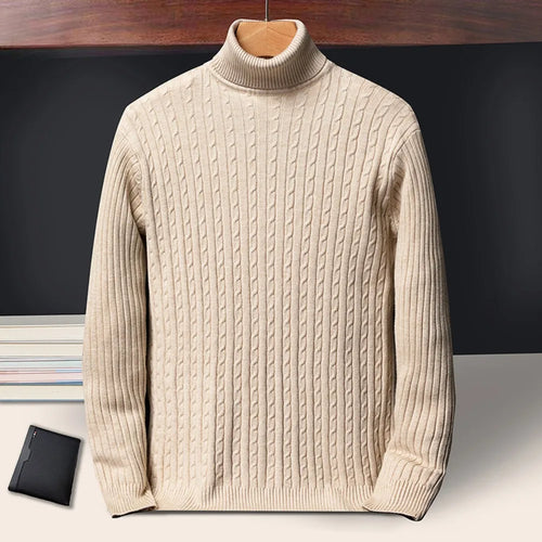 New Men's Turtleneck Sweaters Autumn Knitted Striped Streetwear Warm