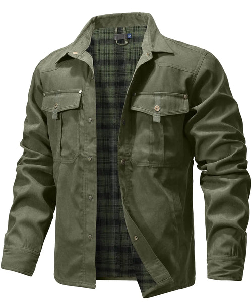 Men's Jackets Spring Flannel Lined Shirt Coat Shacket Casual Snap