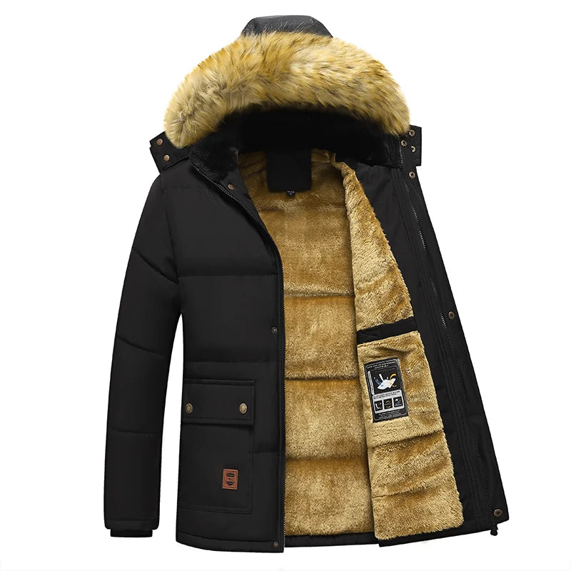 Men 2025 Winter New Windproof Fleece Warm Thick Jacket Parkas Coat Men