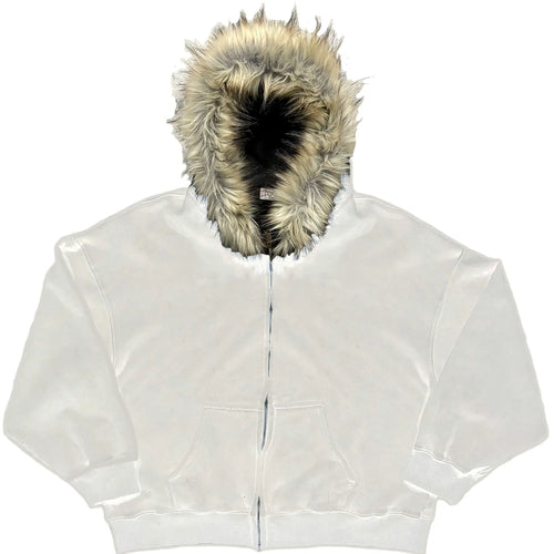 Fluffy Hat Hoodie Solid Color Casual Long Sleeve Hoodie Retro Coat