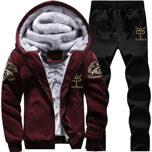 Men's autumn and winter sports set hooded casual cardigan jacket