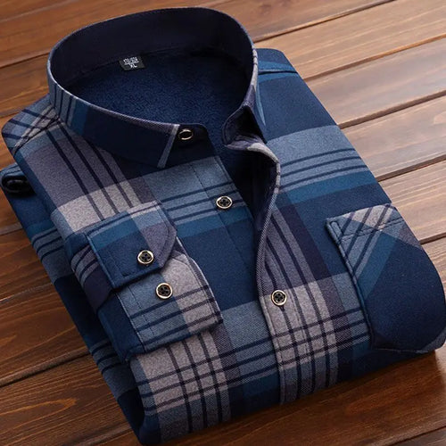 2024 Men's Winter Warm Long Sleeve Plaid Shirts Flannel Fur Lined