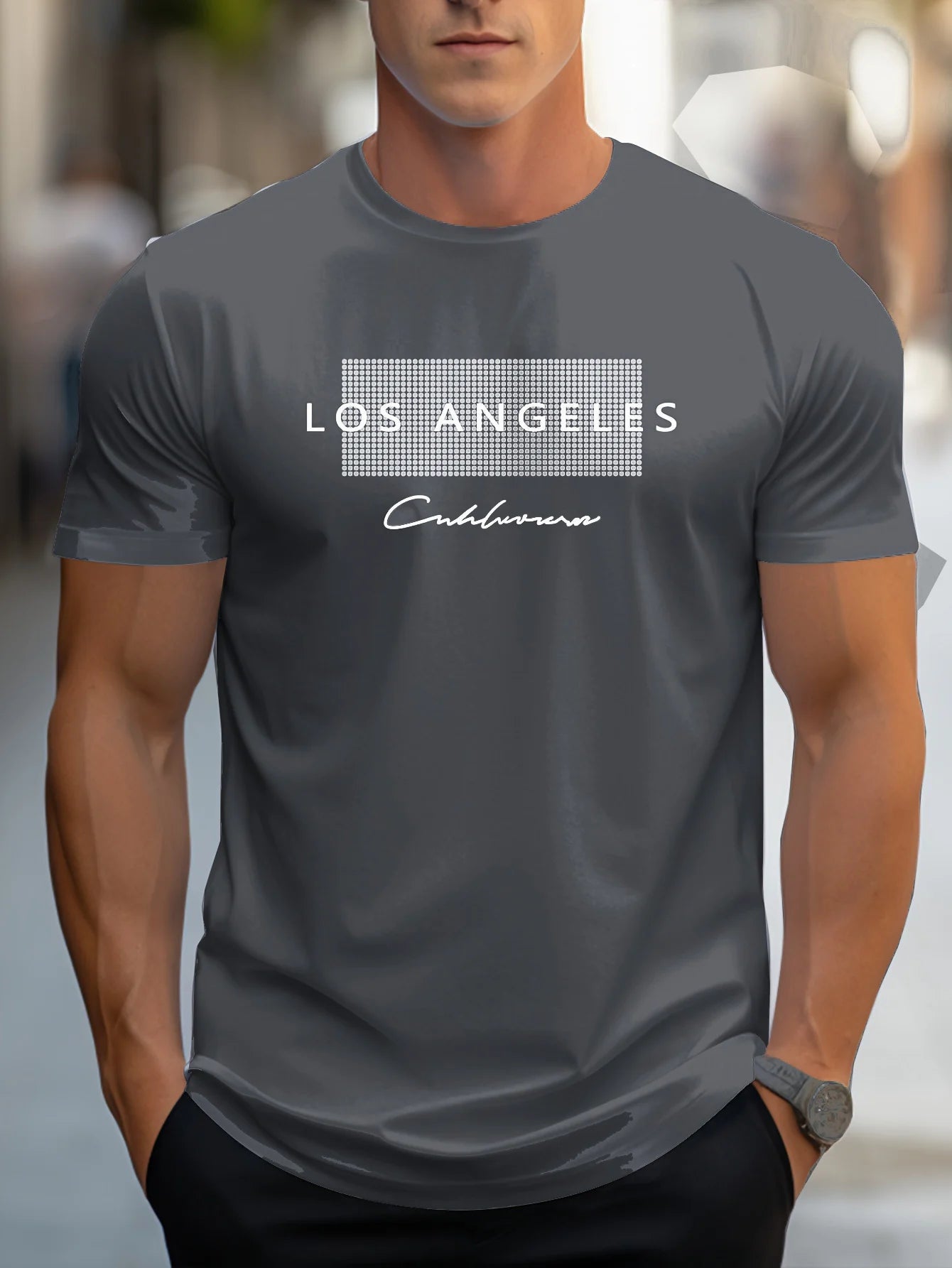 Men's 100% cotton summer loose fit large Los Angeles Graphic printed