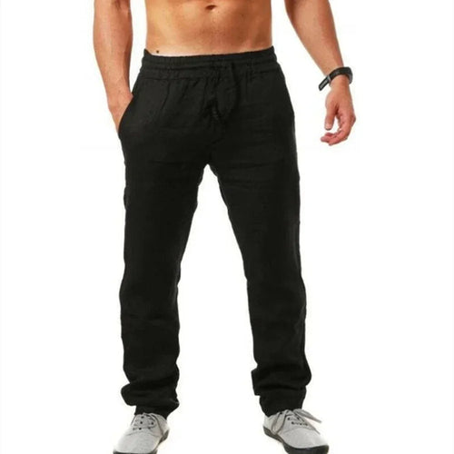 Men's Cotton Linen Pant Loose Breathable Elastic Waist Pants Solid