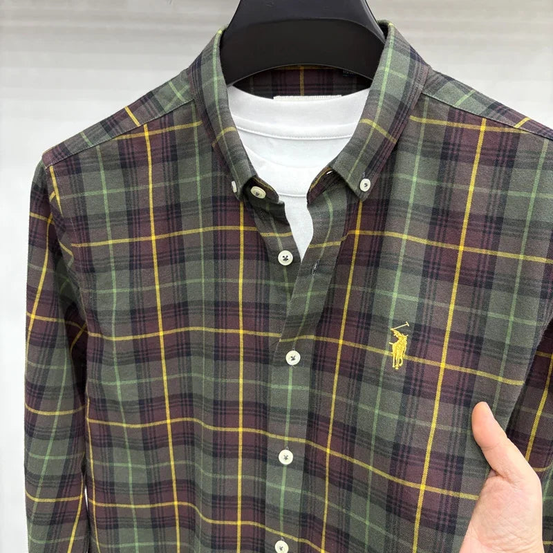 Luxury Brand Embroidery 100% Cotton Long Sleeved Shirt Men's New Shirt