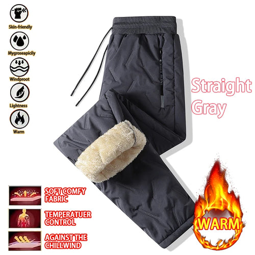 Winter Men Plush Thick Fleece Waterproof Sweatpant Windproof Casual