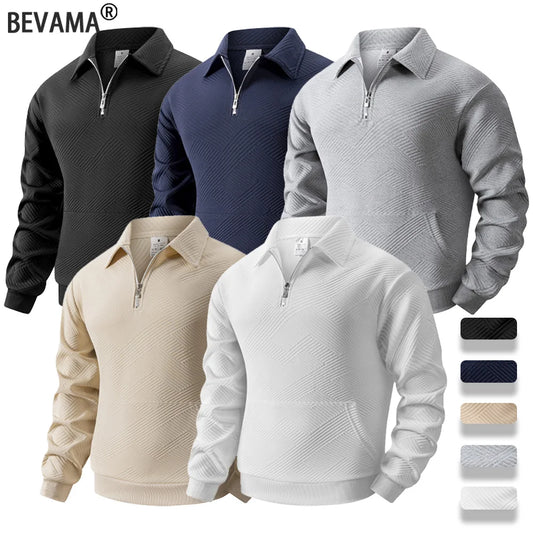 Autumn Men's Casual Sweatshirt Quarter Zip Solid Color Pullover