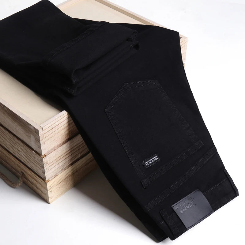 Men Classic Advanced Fashion Brand Pure Black Jeans Man Soft Breathe