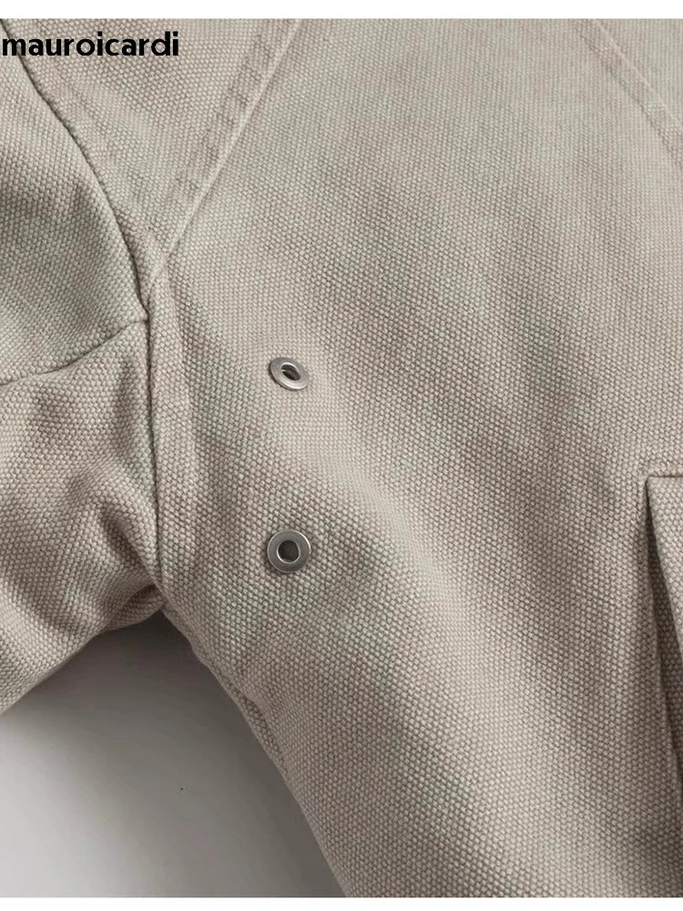 Mauroicardi Autumn Winter Short Thickened Warm Oversized Canvas Washed