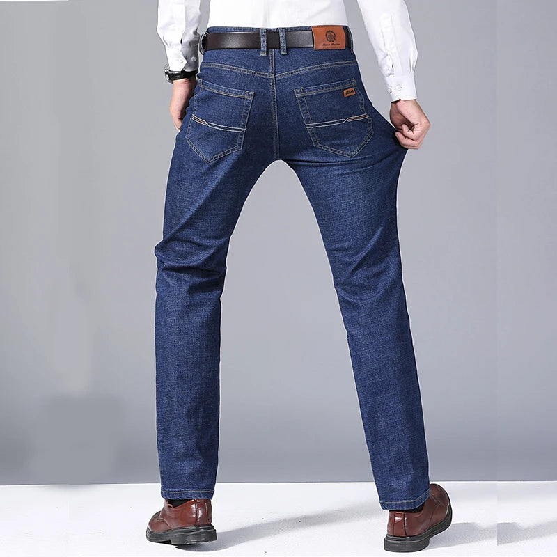 Men's Soft Straight Denim Pants 2025 Autumn Classic Business Black