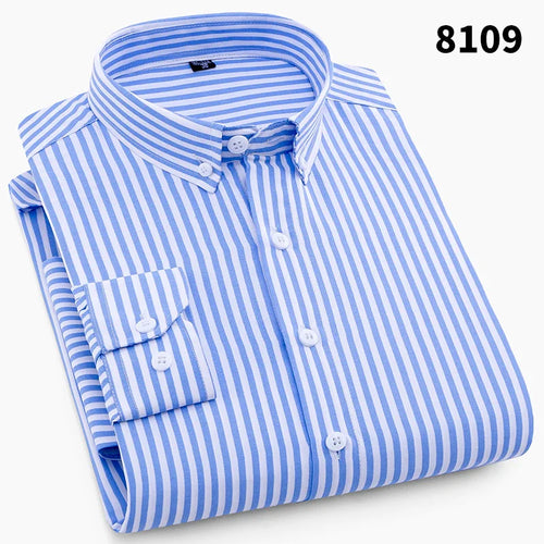 Hot New Men's Formal Shirts Long Sleeve Anti-Wrinkle Office Striped