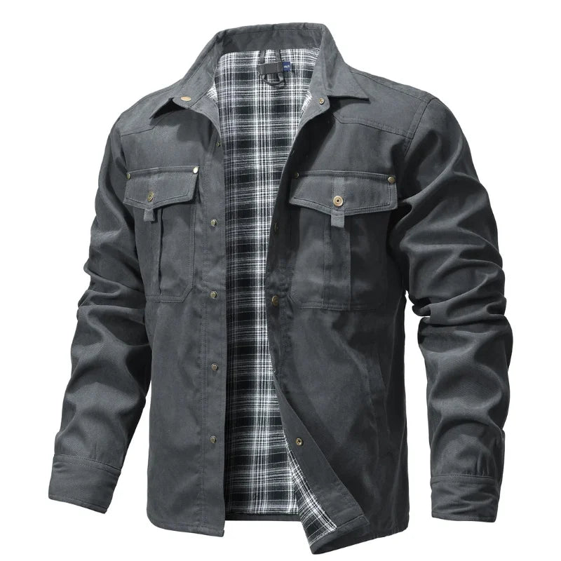 Men's Jackets Spring Flannel Lined Shirt Coat Shacket Casual Snap