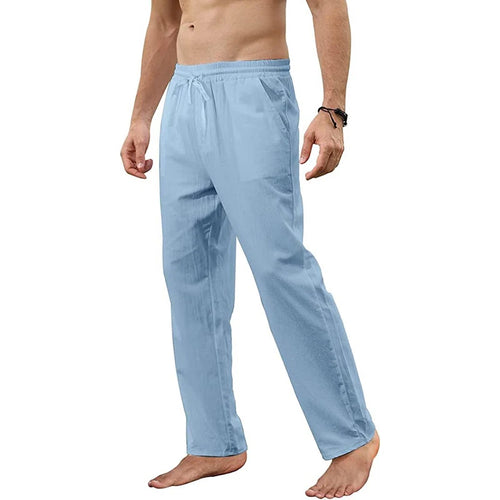 Men's Cotton Linen Pants Loose Breathable Casual Solid Color Long