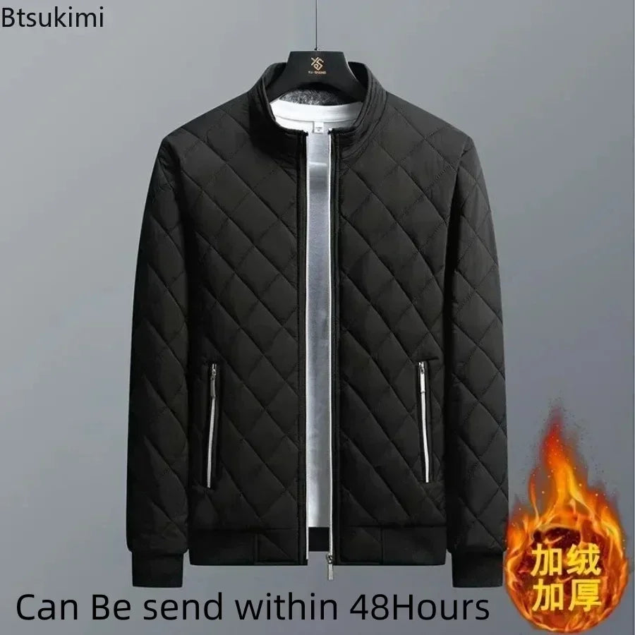 2024 Men's Thick Warm Bomber Jacket Coats Autumn Winter Fleece Lined