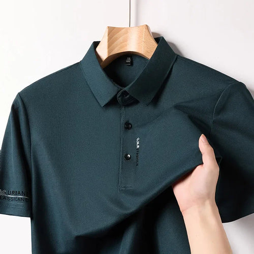 New Men's Business Casual Short Sleeved Shirt with Badge Solid Color