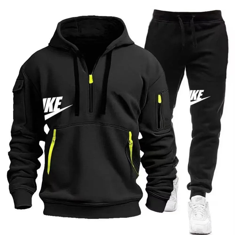2025 New men's autumn and winter suit zipper hoodie + trousers suit