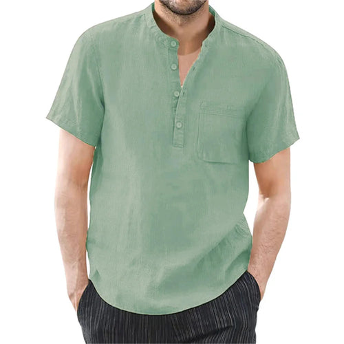 Men's Short Sleeve T-shirt Cotton and Linen Casual Men T-shirts Solid