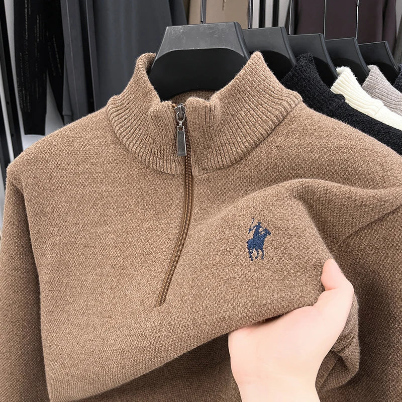2025 New Mink Fleece Thick Sweater Men's Half Zipper Paul Knitted Base
