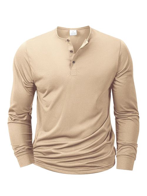 New Men's Henley T-shirts Long Sleeve Basic Casual Band Collar T