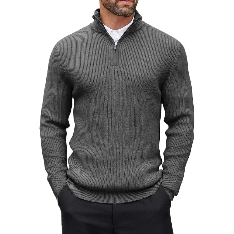 Autumn Men's Quarter Zip Pullover Dress Slim Sweater Mock Neck