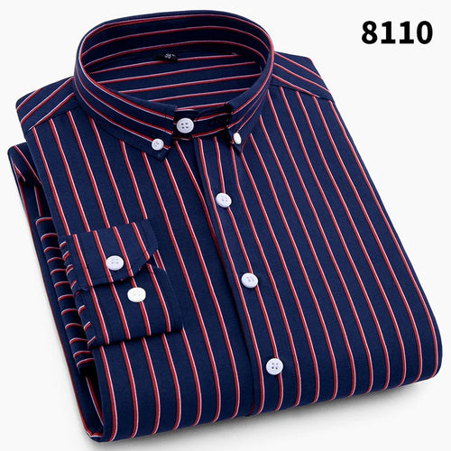 Hot New Men's Formal Shirts Long Sleeve Anti-Wrinkle Office Striped