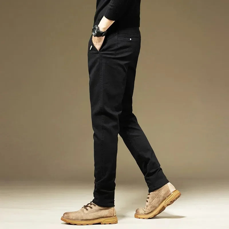 KUBRO Men's Pants Casual Cotton Solid Color Spring Autumn Straight