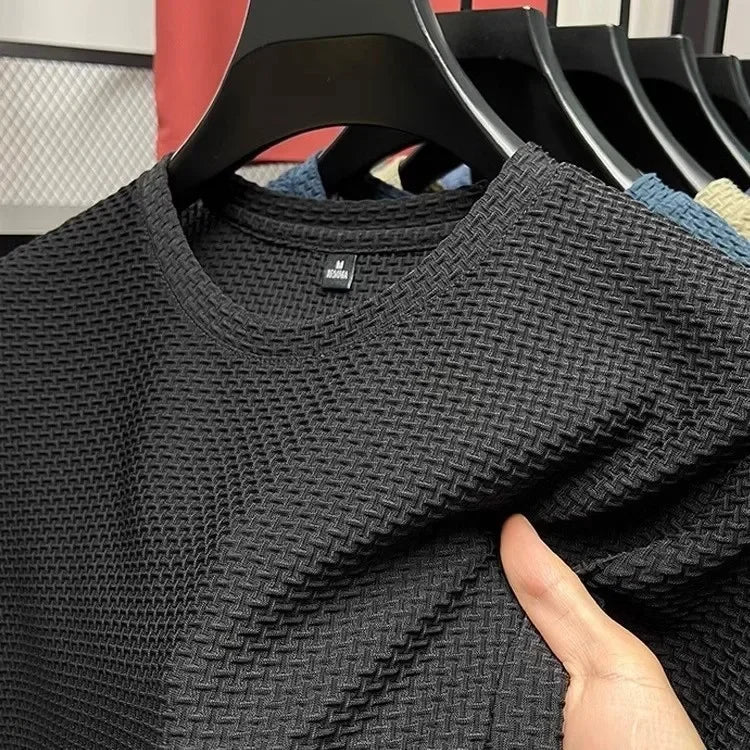 Men's Short Sleeve Mesh Bamboo Ice Silk T-shirt Casual Versatile