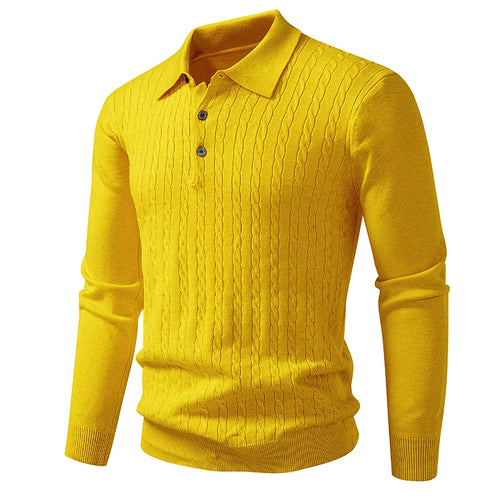 Autumn Mens Polo Sweater V Neck Long Sleeve Knit Button Polos Ribbed