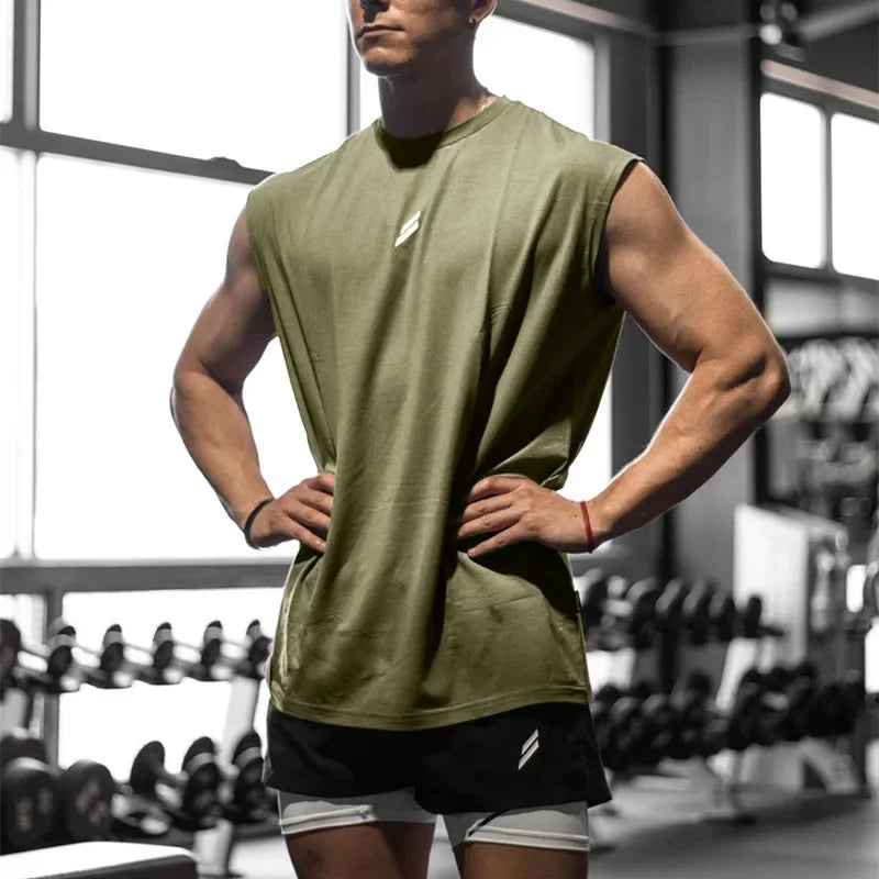 Sleeveless T-shirt Men Quick-drying Fitness Bodybuilding Shirt Male