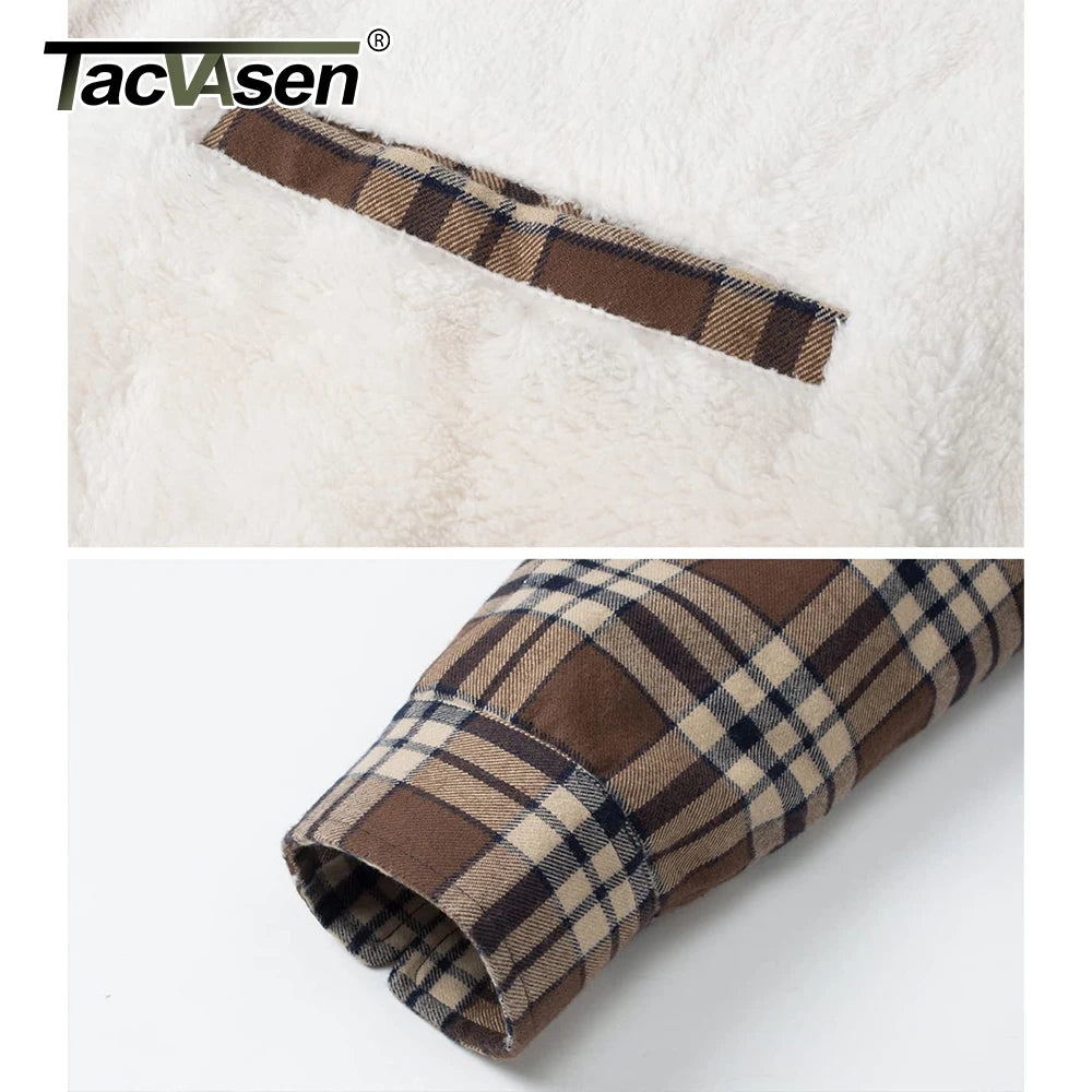 TACVASEN Men's Plaid Flannel Jacket Sherpa Fleece Lined Warm Winter