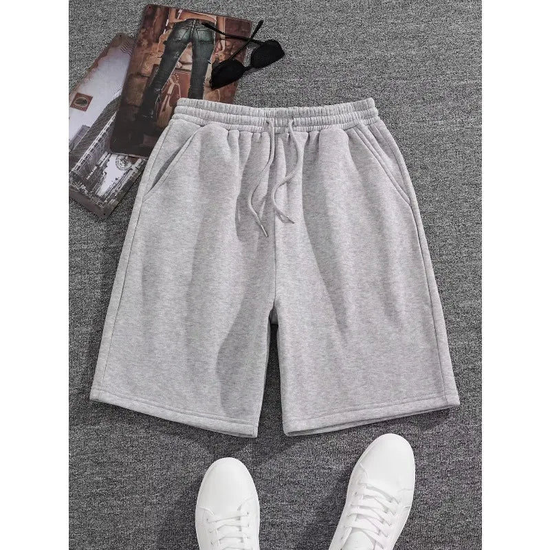 Four season new solid color gray loose cotton men's casual drawstring