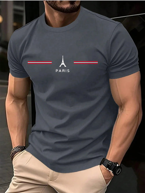 Men's 100% pure cotton summer loose oversized casual Paris letter