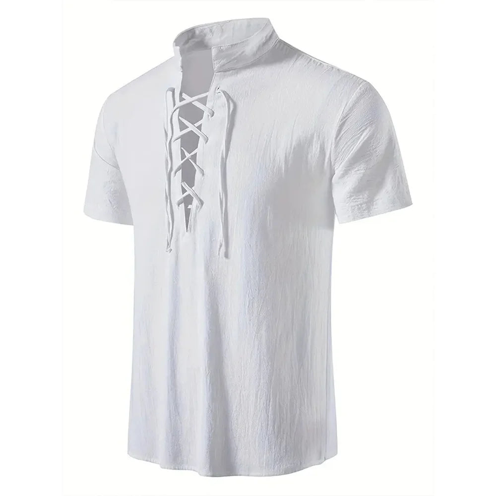 Men's Retro Shirt Short Sleeve Cotton Linen Lightweight Breathable