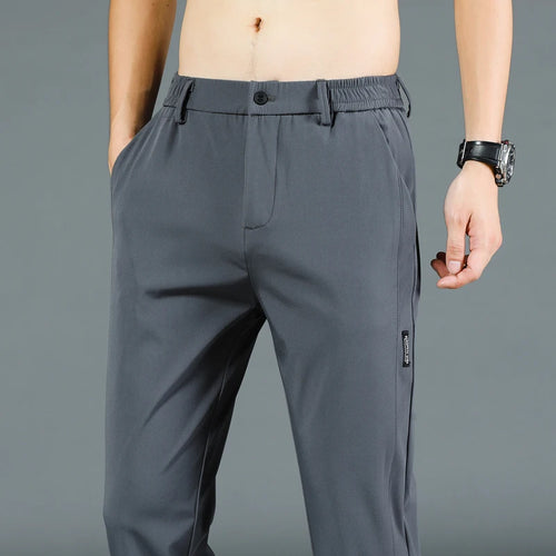 2024 Summer New Thin Ice Silk Stretch Men's Pants Casual Elastic Waist