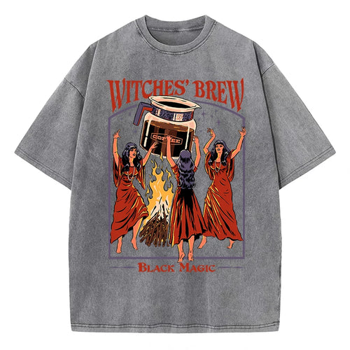 Witches Brew Coffee Black Magic Washed Retro Snow Mens T Shirt Summer