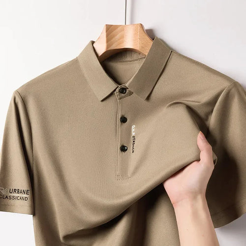 New Men's Business Casual Short Sleeved Shirt with Badge Solid Color